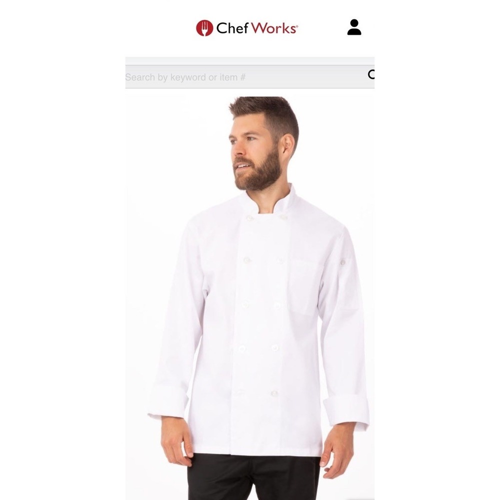 NWT Chef Works Jacket Le Mans White XL Embroidered LCB Double Breasted‎ Culinary View 2
